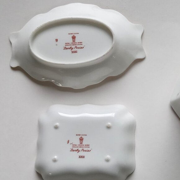 Royal Crown Derby Posies 2 Small Dishes & Vase Open Trinket Vanity Set of 3 Pcs. - Picture 7 of 16